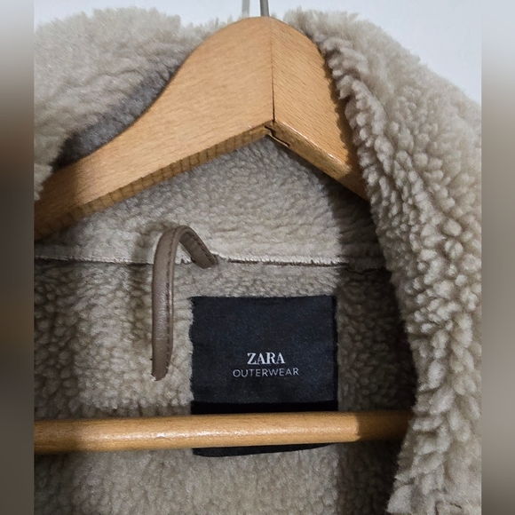 Zara Womens XXL Tan Shearling Bomber Jacket Brown - Picture 3 of 10